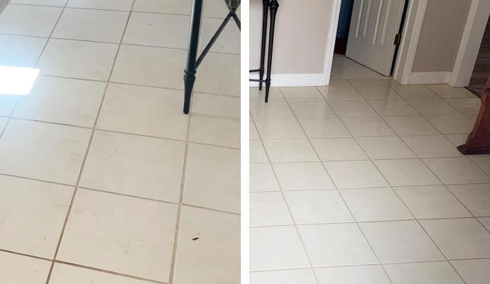 Collage of before and after tile floor cleaning