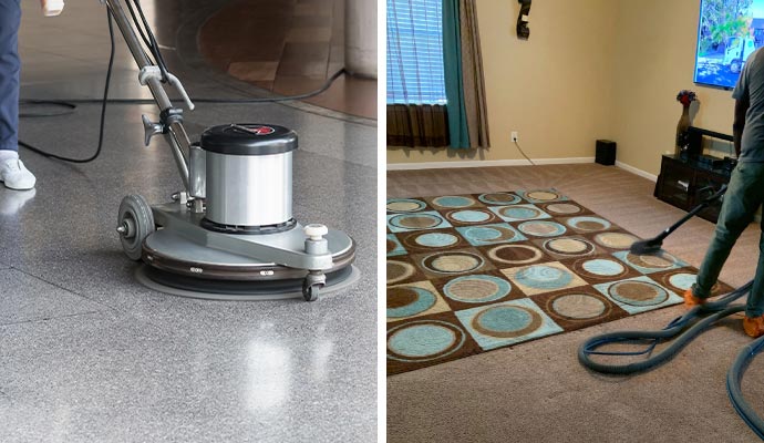 Collage of commercial floor and area rug cleaning service