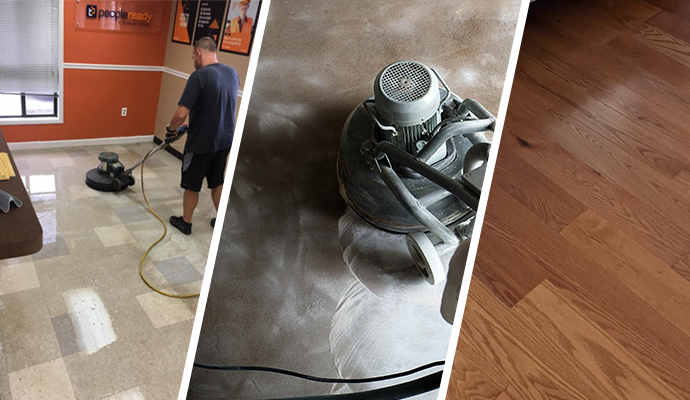 Collage of tile, concrete and wood floor cleaning