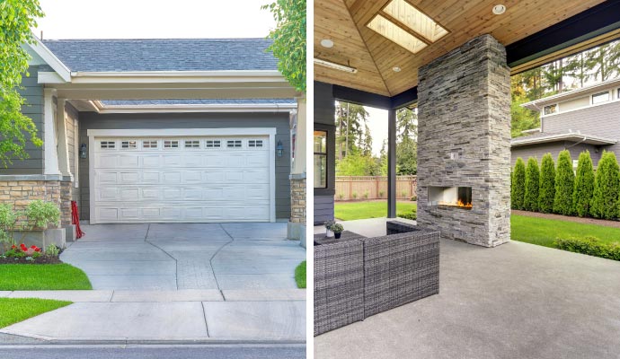 Collage of concrete floor in driveway and patio