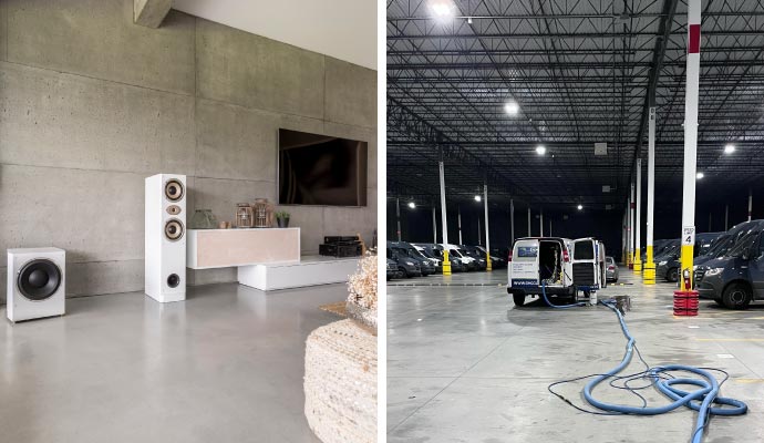 Collage of concrete floor in home and commercial space