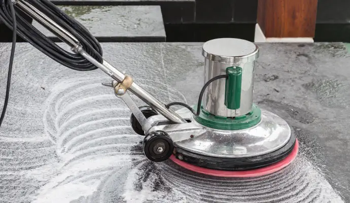 stone floor cleaning with polishing machine